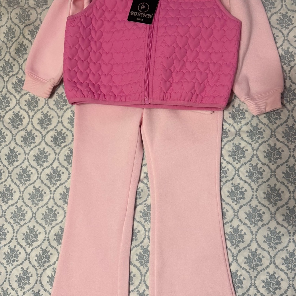 NWT Girls 90 Degree by Reflex 3 Piece Activewear Set Pink Size S 4Y Pullover $82